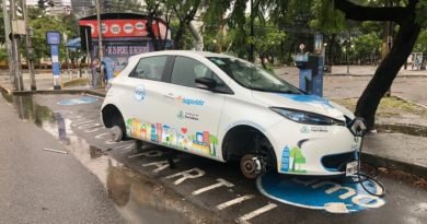 Carro elétrico de sistema compartilhado tem os quatro pneus furtados em Fortaleza