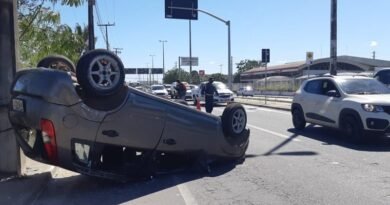 Carro capota e deixa duas pessoas feridas na CE-060, em Maracanaú